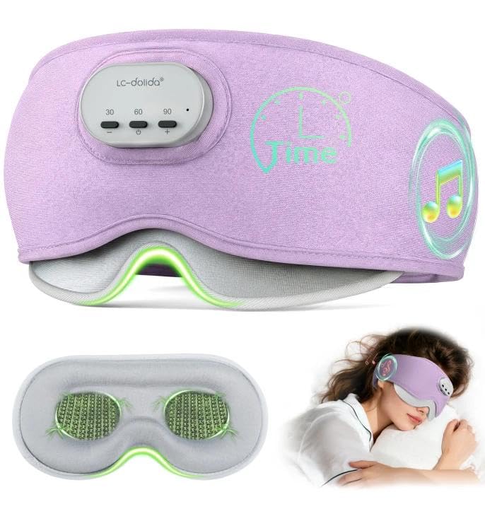 LC-dolida Voice Control Bluetooth Sleep Mask, Bamboo Cotton Bluetooth Sleep Headphones with 3D Zero-Pressure Cups and Timer Setting, Total Blackout Sleep Eye Mask for Side Sleepers (Purple)