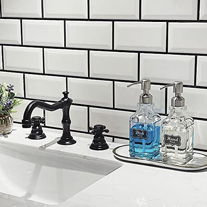 JASAI 2Pack Hand&Dish Glass Soap Dispenser with Rust Proof Pump & Stickers | Kitchen Soap Dispenser with 304 Stainless Steel Pump, Premium Bathroom Soap Dispensers for Dish Soap, Hand Soap，Lotion