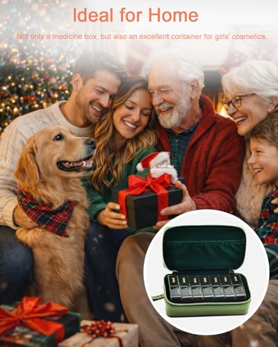 Travel Pill Organizer AM PM, Weekly Pill Case with Portable Zippered Pouch & Wrist Strap, 7 Day 14 Compartments Medicine Box for Vitamins, Supplements, BPA-Free, Gift for Women & Seniors