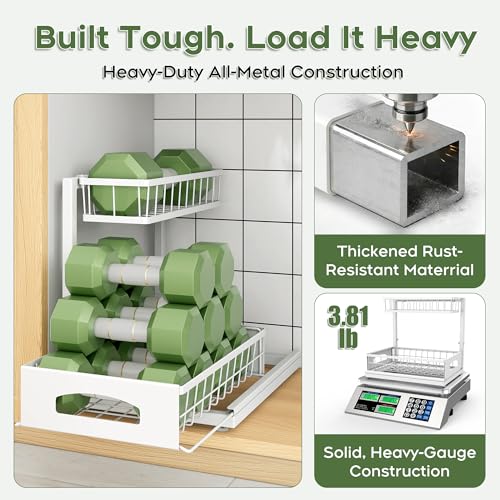 Under Sink Organizer, 2 Pack Cabinet Organizer for... (2 Count | White | Iron)