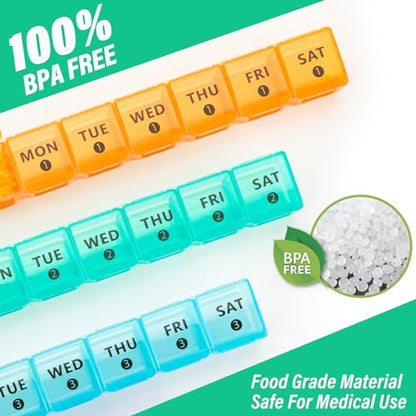 Mossime Monthly Pill Organizer 28 Day, Large 4 Week Medicine Dispenser | Food Grade PP, BPA Free, 3D Printed Labels, 8 Fish Oils per Slot, Drop-Proof Case, for Seniors & Travel