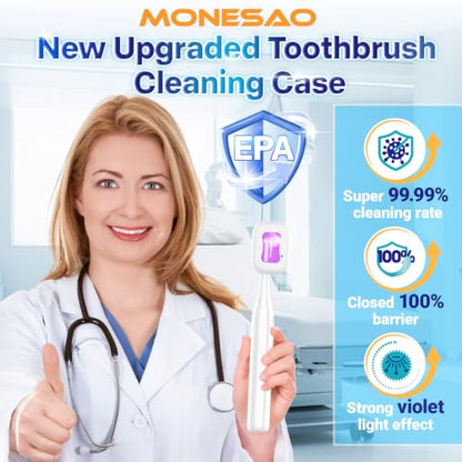 Toothbrush Sanitizer Case, Portable Mini Toothbrush Covers | with Holder, Rechargeable Travel Home Toothbrush And Holder, Cleaner Case for All Electric & Manual Toothbrushes (White)