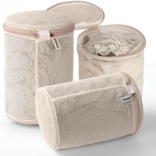 100% Pure Cotton Mesh Laundry Bags, Bra Washing Bags for Laundry, No Dye, Set of 3, Natural(8x6.5 Inch)