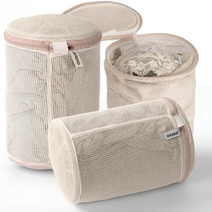 100% Pure Cotton Mesh Laundry Bags, Bra Washing Bags for Laundry, No Dye, Set of 3, Natural(8x6.5 Inch)