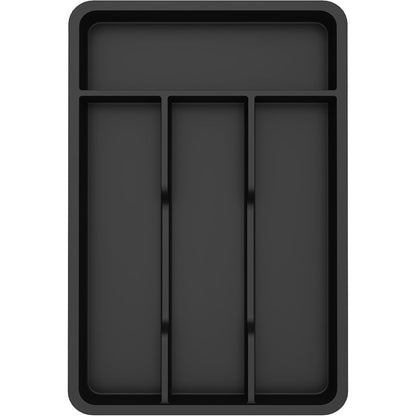 Lifewit Silverware Drawer Organizer Tray, Plastic Cutlery Storage for Kitchen, Flatware and Utensil Holder Divider for Spoons Forks Knives Tableware, 7.8 x 12.4", 4 Slots, Black