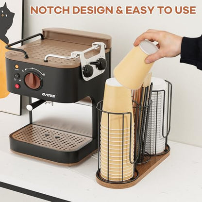Coffee Cup Dispenser, Coffee Cup and Lid Holder, 3... (Black 1 | Wood)