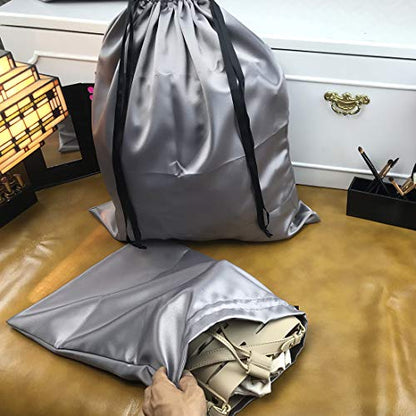 PlasMaller Dust Cover Storage Bags Thick Silk Cloth Pouch with Drawstring For Luxuries Handbags Tote Purses Shoes Boots, Silver (19.6 x 23.6 in)