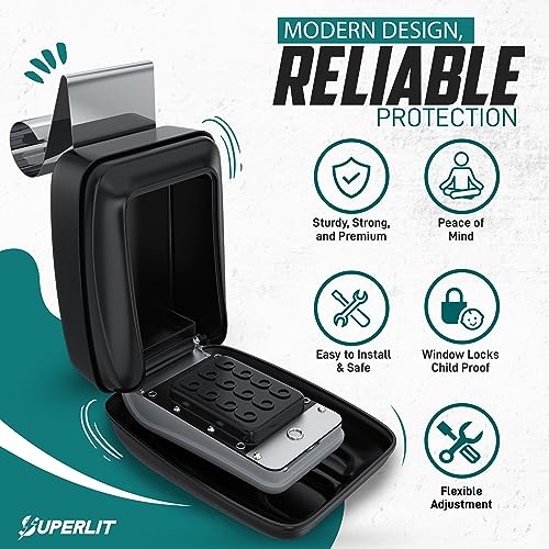 Superlit Car Key Lock Box for Car Window, Turo Key Lockbox RFID Blocker | with Window Mount, RFID Blocker Pouch included, Waterproof, 4-Digit Combo