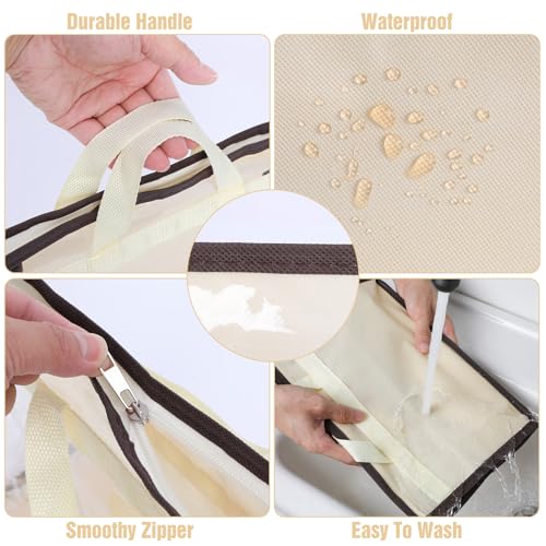 12 Pack Beige Handbag Purse Storage Organizer for Closet, 4 Sizes Clear Hanging Dust Bags Cover with Zipper and Handle, Closet Purse Protector Bags