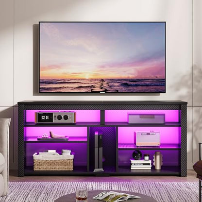 Bestier Gaming LED TV Stand with Storage, 65 Inch, Carbon Fiber Black