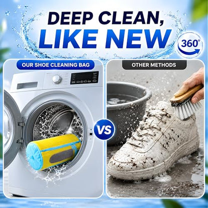 GEWON Shoe Washing Machine Bag for Wash & Dry, 4-in-1 Kit 2 Chenille Sneaker Laundry Bags + 2 Dust Bags, Self-Locking Zipper