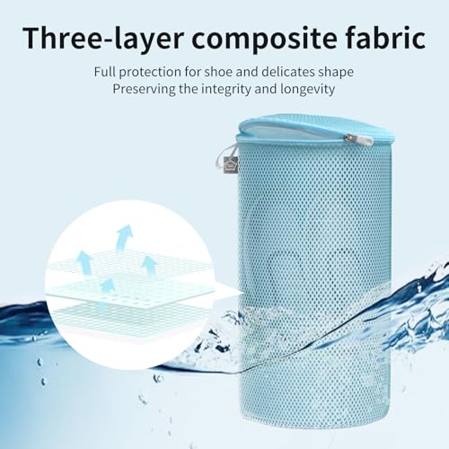 Shoe Washing Machine Bag, Laundry Bag for Sneaker, Blue, 8x15, 2Pcs | Shoe Washing Bag for Footwear, Trainers, Tennis, Slippers, Building Blocks, Sandwish Mesh, Travel, Divided, Prevent Tangling