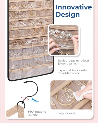 BAGSMART Hanging Jewelry Organizer, Necklace Holder Extra Large Black | Anti-tangle Necklace Organizer Earrings Rings Closet, Door,1 Piece