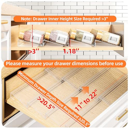 MUDEELA Clear Spice Drawer Organizer, 4 Tier- 2 Set (8 Packs) Spice Rack for Drawer, Expandable From 11" to 22" Kitchen Seasoning Organizers and Storage for Drawer (Jars not included)