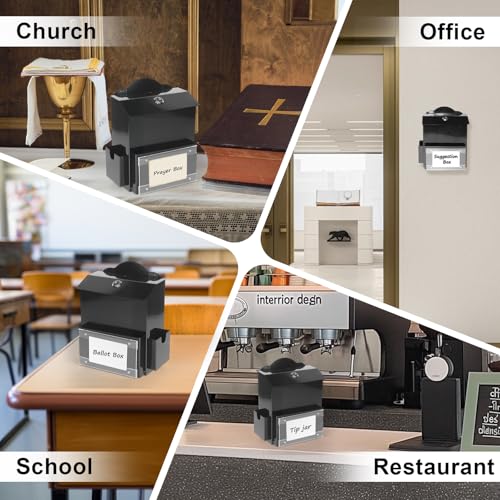 Metal Suggestion Box with Magnetic Sign Holder, Black Donation Box | 2 Extra Side Spaces, Wider 3.9in Slot for Convenient Drop, Secure Lock with 2 Keys, Wall Mounted or Tabletop, Diversified Use