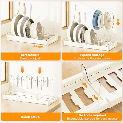 Dayacoco Pots and Pans Organizer Under Cabinet with 10Compartments | Adjustable Pot Lid Holder, Expandable Pan Organizer for Cabinet, Pot Rack for Kitchen Cabinet, Frying Rack, Lid, Cookware