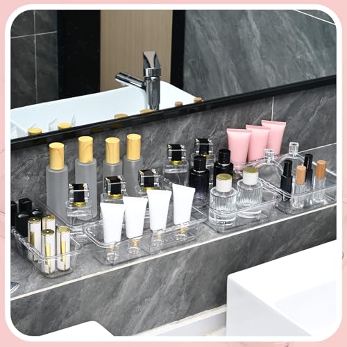 15 Pcs Extendable Clear Drawer Organizer, All Adjustable Vanity Storage Box, 2-Size Desk Drawer Organizer, Acrylic Storage Bins for Makeup, Cosmetic, Bedroom Dressers Tool Organizer for Gadgets