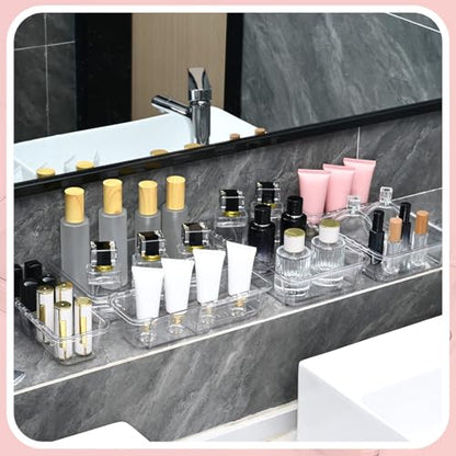 15 Pcs Extendable Clear Drawer Organizer, All Adjustable Vanity Storage Box, 2-Size Desk Drawer Organizer, Acrylic Storage Bins for Makeup, Cosmetic, Bedroom Dressers Tool Organizer for Gadgets