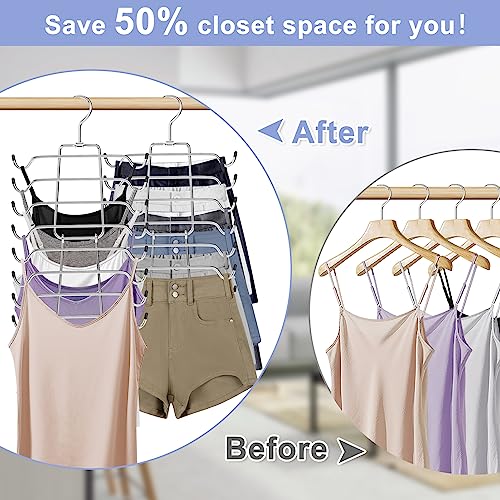 2Pcs Tank Top Hangers Space Saving Hanger Organizer Bra Hangers Silver | 360° Rotating Metal Closet Organizers and Storage Lingerie Hangers for Tank Tops Cami Bras Belts Swimsuits Lingeries