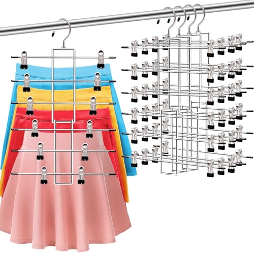 4 Pack Pants-Hangers-Space-Saving, 6 Tier-Closet-O... (4 Count | 4 Pack-silver | Stainless Steel)
