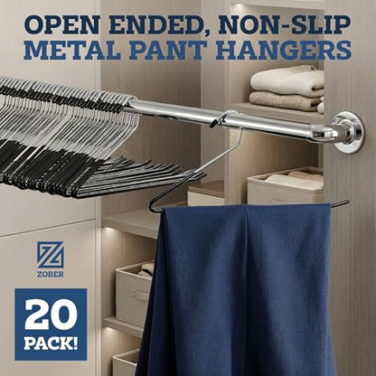 Zober Pants Hangers Non Slip - Open Ended Pants and Jean Hangers for Closet - Space Saving Clothes Hanger - Strong, Durable, Metal Pant Hangers (Black 2O Pack)