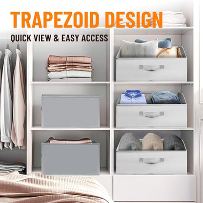 Closet Organizers Bins 4 Pack - Large Collapsible Shelf Organizer with Handles - Fabric Trapezoid Home Organization and Storage Baskets for Organizing Clothes Toy Blanket Towel Purse Hats