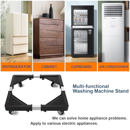 Mini Fridge Stand with 4 Locking Wheels 17.7"-25.6" Adjustable Dolly Washing Machine Stand Base，for Furniture Portable Refrigerator Dryer Stand（Black）