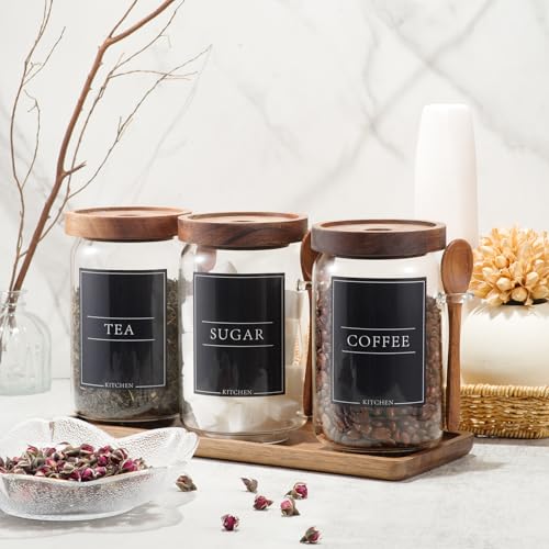 KOSKIMER Coffee and Sugar Container Set, Glass Coffee Jars with Wooden Lids