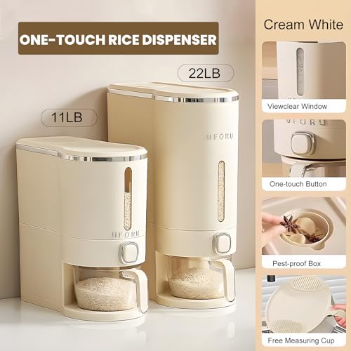 UFORU Rice Dispenser 13 LB,Airtight Storage Container With Measuring Cup
