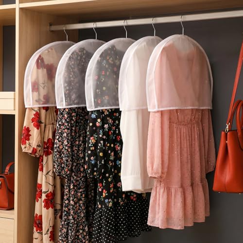 24 Pcs Garment Covers for Hanging Clothes, 24 x 12 x 2 Inches Plastic Shoulder Cover Dust Covers Clothes Protectors Breathable with 2 Inch Gusset for Closet Storage Suit Coats Jackets Dress
