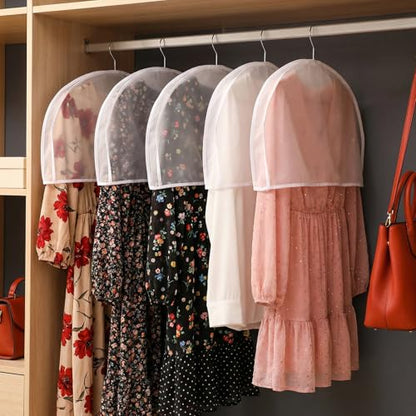 24 Pcs Garment Covers for Hanging Clothes, 24 x 12 x 2 Inches Plastic Shoulder Cover Dust Covers Clothes Protectors Breathable with 2 Inch Gusset for Closet Storage Suit Coats Jackets Dress