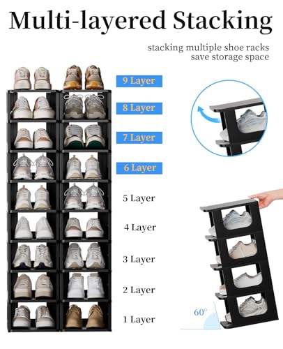 HAIXIN 5-Tier Shoe Rack for Small Spaces Narrow Shoe Organizer | for tight spots, dorms, rvs, stack multiple tiers, removable shelves for boots, narrow size for kids, women, modular design