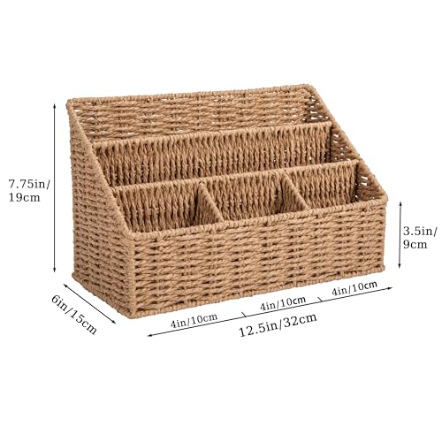Rattan Desk Organizer, Tabletop Mail Holder, 5 Slot Mail Organizer Countertop Basket, Rattan Office Supplies, Boho Office Desk Accessories, Wicker Desk Organizer, Magazine Holder（Wicker）