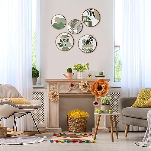 Qunclay 5 Pcs Wall Art Decor Wooden Living Room Wall Decor Bohemian Hanging Farmhouse Geometric 10'' and 8'' Aesthetic Wood Minimalist Posters for Bedroom(Greenery)
