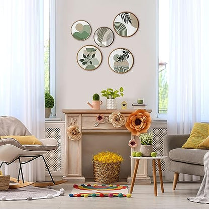 Qunclay 5 Pcs Wall Art Decor Wooden Living Room Wall Decor Bohemian Hanging Farmhouse Geometric 10'' and 8'' Aesthetic Wood Minimalist Posters for Bedroom(Greenery)
