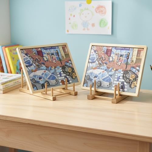 2 Pack Wooden Puzzle Rack, Puzzle Storage Organizer with 5 Sections | Tabletop Book Holder & Art Print Display Stand, Wooden Organizer for Craft Shows, Home, Kitchen Cabinet Storage