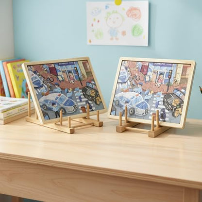 2 Pack Wooden Puzzle Rack, Puzzle Storage Organizer with 5 Sections | Tabletop Book Holder & Art Print Display Stand, Wooden Organizer for Craft Shows, Home, Kitchen Cabinet Storage