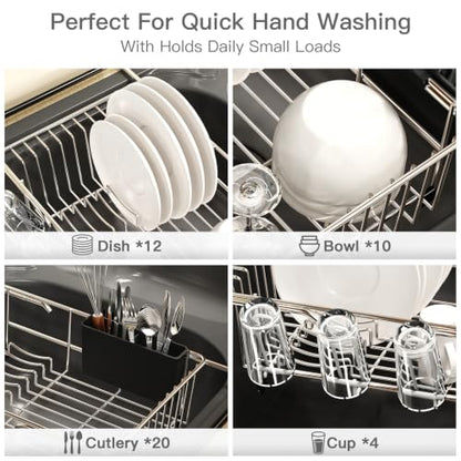 Dish Drying Rack Over The Sink with Adjustable Utensil Holder | Expandable Stainless Steel Dish Drainer for Small Kitchen, Apartment, RV, Counter Space Saving, Perfect Fit, Rustproof