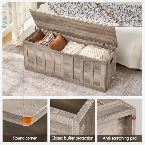 47.2“Storage Chest Extra Large,Wooden Storage Bench(Greige) | Storage trunk with 2 Safety Hinges,47.2x15.7x19.1Inch,Shoe bench,Storage Bench for Bedroom,Living Room,Entryway,Easy Assembly