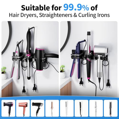 Hot Hair Tool Organizer Wall Mount with Plug & Cord Storage, Black | Blow Dryer Holder, Metal Hair Straightener Curling Iron Flat Iron Rack, Heat Resistant Hair Dryer Holder for Bathroom , Salon