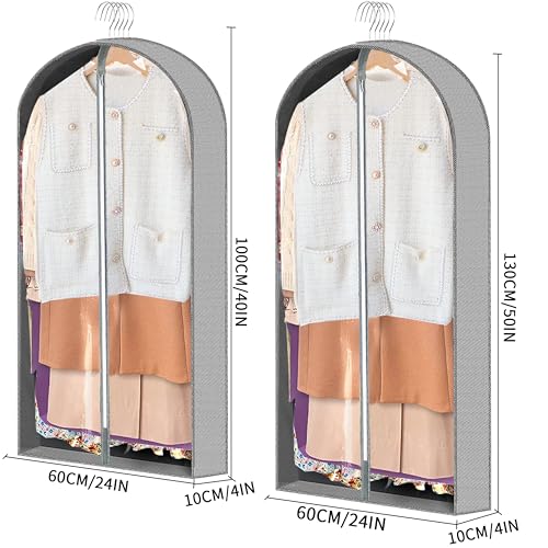3 Pcs Garment Bags,40" & 50" PVEA Breathable Dust Cover,Dress Bag | For Hanging Clothes With Bedroom, Garment Covers For Suits,Padded Clothes,Shirts, Prevent, Dustproof, Keep Dry, Breathable