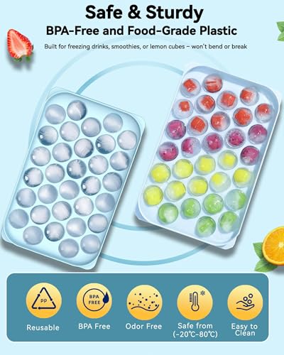 Ice Cube Trays with Lid and Bin, BPA-Free Mini 0.8 Inch Sphere Ice Molds, 3-Pack Small Round Ice Ball Trays，，Easy Release, Includes Scoop & Ice Storage Box for Cocktails, Coffee