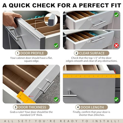 4pcs Cabinet Protectors for Kitchen Cabinets, 3/4" Th×24" L, Plastic | Fits Flat-edge Cabinet, Trash Drawer, No-Tool Installation, Low Profile Slip, Clear, Nearly Invisible Design, Food Grade PC