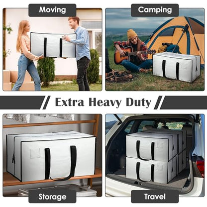 6 Pack Moving Bags Heavy Duty 210GSM with Full-Open Side Zipper, 93L 65lbs Waterproof Foldable Storage Totes for College Dorm Move-In, Moving Boxes Alternative & Home Organization,White