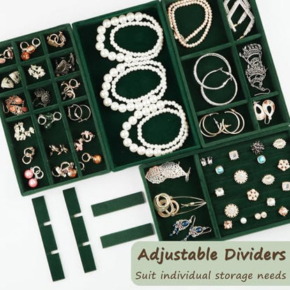 Jewelry Drawer Organizer, 8 Set of Stackable Velvet Organizer Tray, Drawer Inserts for Jewelry Organization, Showcase and Safely Store Your Collection with Elegance and Sophistication (Green)