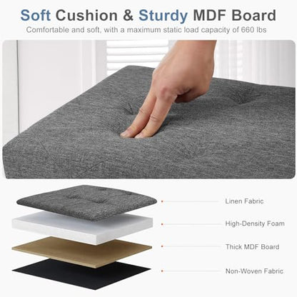 DUMOS 43 Inch Folding Storage Ottoman Bench, Large Ottoman with Storage | Storage Chest with Thicker Foam Padded Seat, End of Bed Foot Rest Stool for Bedroom Living Room Entryway, Load 660 lbs, Grey
