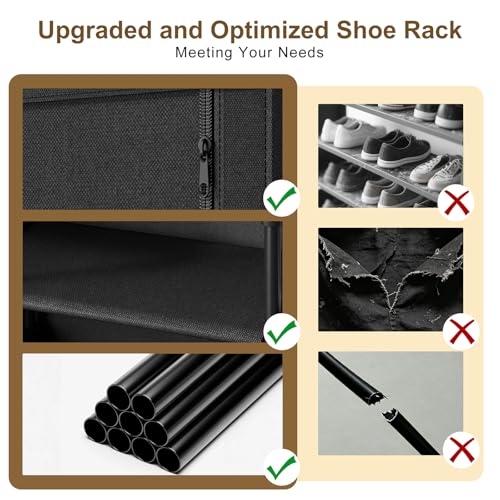 9 Tier Shoe Rack with Cover, Cabinet for 55 Pairs, Black | Large family capacity for boots/heels/sneakers. Reinforced stability. Slim footprint, corner-friendly. Quick no-tool setup.