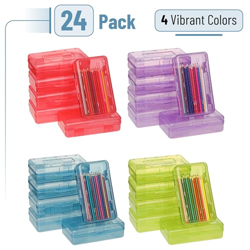 Mr. Pen- Plastic Pencil Case Box, 24 Pack | Large Crayon Marker Pen Organizer Bulk, Plastic Bead Organizing Container with Snap-Tight Lids, Clear Craft Storage Boxes