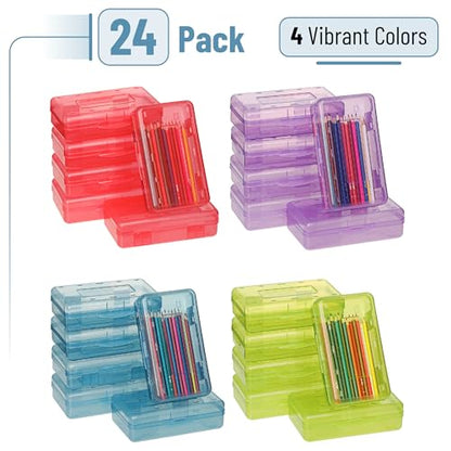 Mr. Pen- Plastic Pencil Case Box, 24 Pack | Large Crayon Marker Pen Organizer Bulk, Plastic Bead Organizing Container with Snap-Tight Lids, Clear Craft Storage Boxes