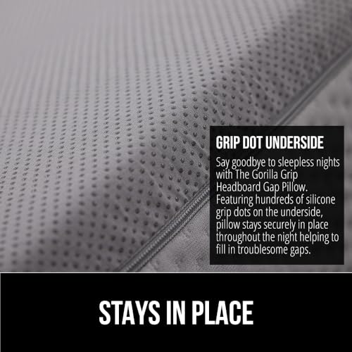 GORILLA GRIP Patented Bed Wedge Pillow for Headboard Gap, Filler Between Mattress Gaps, Comfortable Supportive High Density Cushioned Foam Pillows, Stay in Place Gripping Dots, Twin/XL Soft Gray